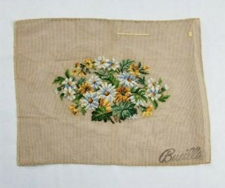 Vintage Bucilla Needlework Incomplete Hand Stitched Flower Cushion Cover 59x45cm