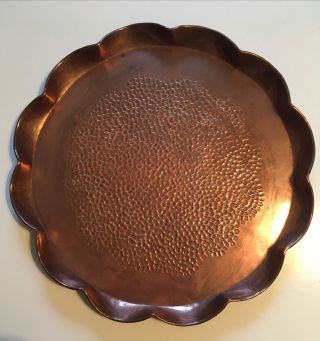 Vintage Antique Copper Arts And Crafts Tray Hammered Central Circle 29cm D