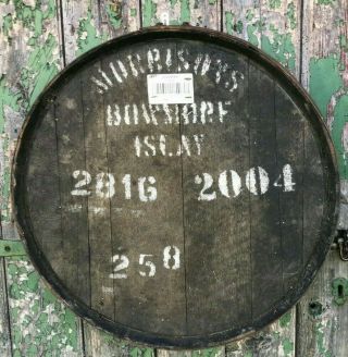 Very Rare 2004 Bowmore Islay Whisky Barrel Lid End 25 " Braced Ready To Hang