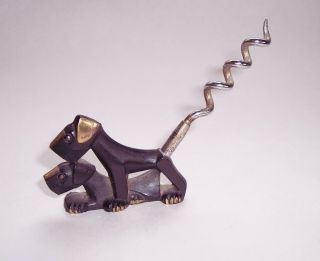 Vintage Antique Art Deco Brass Terrier Dog Corkscrew Bottle Opener