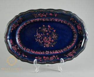 Rare & Unusual Antique Chinese Qianglong Porcelain Deep Cobalt & Red Flowers