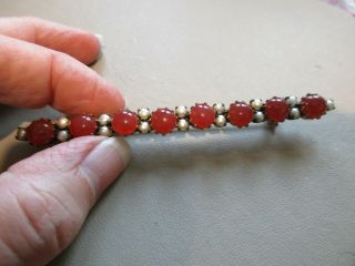 Antique Vintage Large Art Deco Carnelian Seed Pearl Bead Long Bar Brooch Pretty