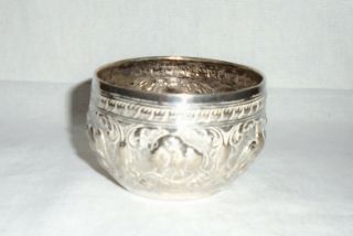 Early 20th Century Indian Silver Bowl With Embossed Foliate & Animal Decoration