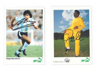 Diego Maradona & Pele Hand Signed Club Cards Brazil Argentina Legends Very Rare