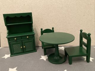 Sylvanian Families Vintage Dining Table,  Chairs And Welsh Dresser Set 1990’s