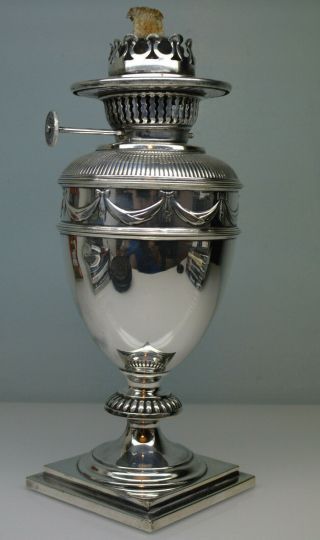 A Good & Rare Antique Art Nouveau Ep Silver Hinks & Sons Paraffin Lamp C.  1900 