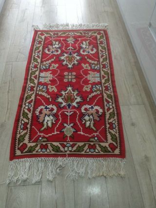 Vintage Small Red Oriental Traditional 100 Wool Rug (143 X 80cm)
