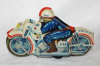 Antique Japan St 1950s Police Friction Motorcycle No Tippco Arnold