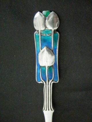 Rare Antique Liberty & Co Cymric Solid Silver Enamel Spoon by Archibald Knox 3