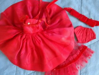 1957 Vintage Vogue Jill Red Taffeta Dress,  Net Slip,  Bow & Panties (no Doll) Evc