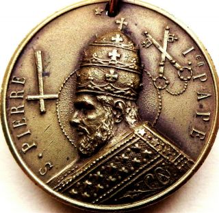 Saint Peter - Tiara Pope,  Inversed Cross,  Keys - 1923 Antique Vatican Art Medal