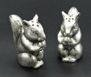 Vintage Ornate Squirrel Salt And Pepper Shakers Cellars Condiment Silver Plated