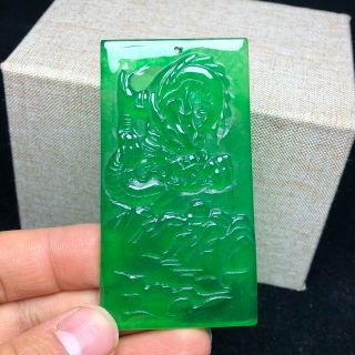 Chinese Old Handwork Jewelry Green Jade Jadeite Carved Dragon Mountain Pendant