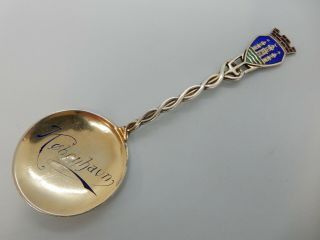 Copenhagen Solid Silver Gilt & Enamel Souvenir Spoon,  1911.  Larsen & Co.