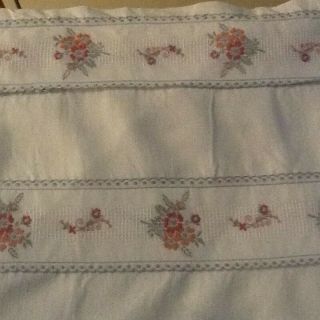 Vintage French White Linen/metis Sheet With Double Embroidered Ribbon Trim.