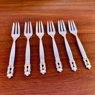 (6) Rare Early Georg Jensen Denmark Sterling Silver Pastry Forks - Acorn 5 5/8 "