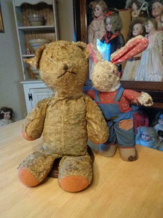 2 Well Loved Friends Teddy Bear & Rabbit Mohair?? Well Loved Show Wear 15 " & 18 "