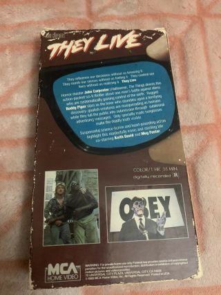 THEY LIVE 1988 John Carpenter VHS Tape Horror Rowdy Roddy Piper MCA Rare 2