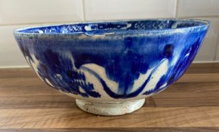 Vintage Blue And White Flo Blue Persian Bowl On Footed Base - Delft Maiolica ??