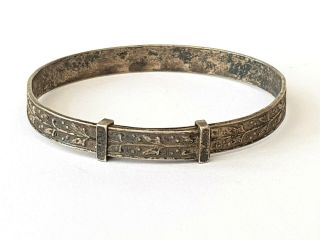 Antique - Edwardian - Solid Silver Child ' s Floral Gallery Bangle - circa 1905 2