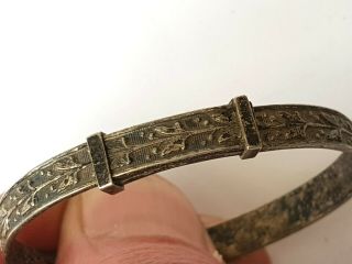Antique - Edwardian - Solid Silver Child ' s Floral Gallery Bangle - circa 1905 3