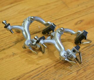 Rare Campagnolo 70s Record Brake Calipers Drop Bolt Flat Levers Nos Pads