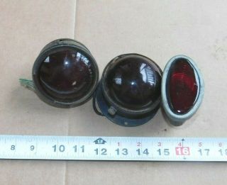 3 Antique Red Glass Tail Lights For Vintage Cars Trucks Tail Lamps