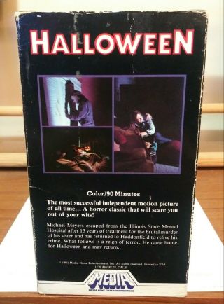 Halloween VHS 1978 Media White Stripe release 81 Rare double flaps 2