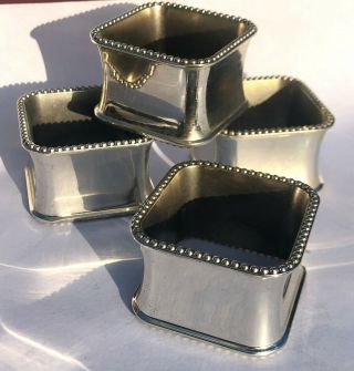 Set Of 4 Vintage Square Silver Plate Napkin Serviette Rings