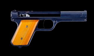 Vintage Wood Handle Circa 1937 Bulls Eye SHARP SHOOTER Gun Pistol Metal Box Rare 4