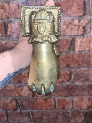 Antique Heavy Solid Brass Door Knocker Hand Ball