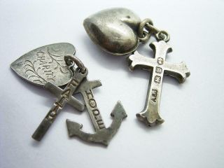 Antique Victorian Sterling Silver Faith Hope Charity Charms 1896.