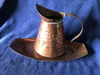 Antique Vintage Hammered Copper Jug And Tray - Rustic Chic