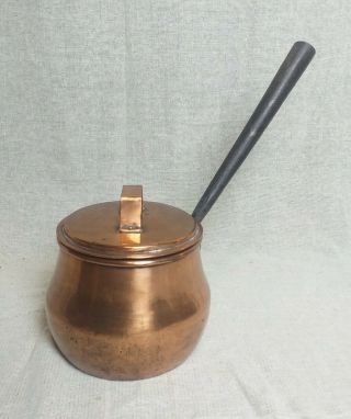 Antique Copper Cooking Pot With Lid & Cast Iron Handle