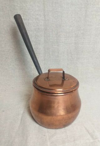 Antique Copper Cooking Pot with Lid & Cast Iron Handle 2