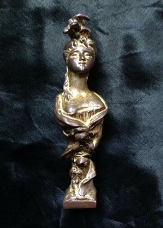 Gorgeous Fine Antique French Art Nouveau Gilt Bronze Seal Woman Lady Figure Bust