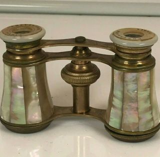 Antique Chevalier Paris Brass And Mother Of Pearl Opera Glasses
