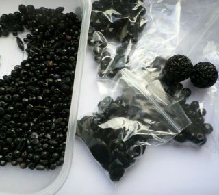 100s Antique And Vintage Loose Black Glass Or French Jet Beads