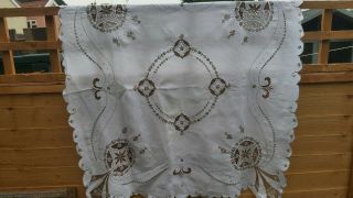 Vintage Tablecloth Madeira Linen Hand Embroidery Cutwork Christmas Halloween