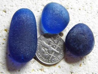 3 M/l - Xl Blue Dense Cobalt Azure 0.  53oz Jq Rare Seaham English Sea Glass