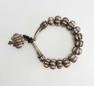 Rare Antique Fluted Sterling Silver Beads Heavy Tribal Bracelet