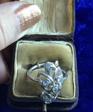 French Antique Art Deco Solid Silver & Crystal Set Ring Size M