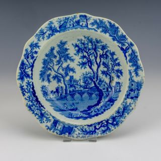 Antique Staffordshire Pottery - Blue & White Transferware - Castle Scene Bowl