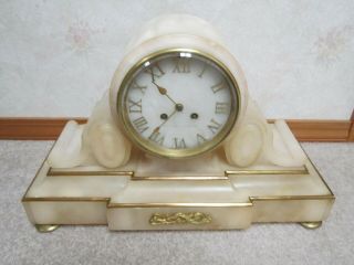 Rare Antique Japy Freres French 8 Day Chiming White Marble Mantle Clock Runs