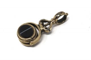 A Lovely Antique Victorian Gold Cased Double Sided Agate Swivel Fob Pendant