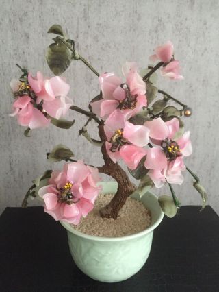 Vintage Chinese Potted Hardstone Flowering Tree