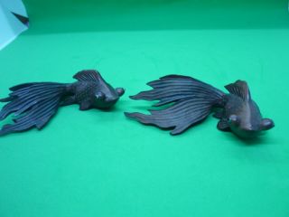 2 X Antique Oriental Vintage Carved Wooden Fish Early 20th Century