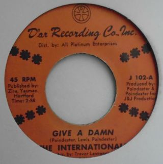 The Internationals,  Give A Damn.  Rare 1969 Funk 45.  J 102.  Vg