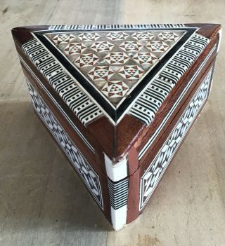Vintage Indian Vizagapatam Box Inlaid With Mother Of Pearl Decoration Triangle