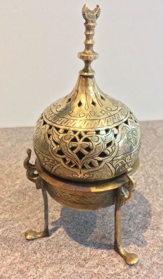 Antique/vintage Brass Islamic Domed Incense Burner With Islamic Crescent